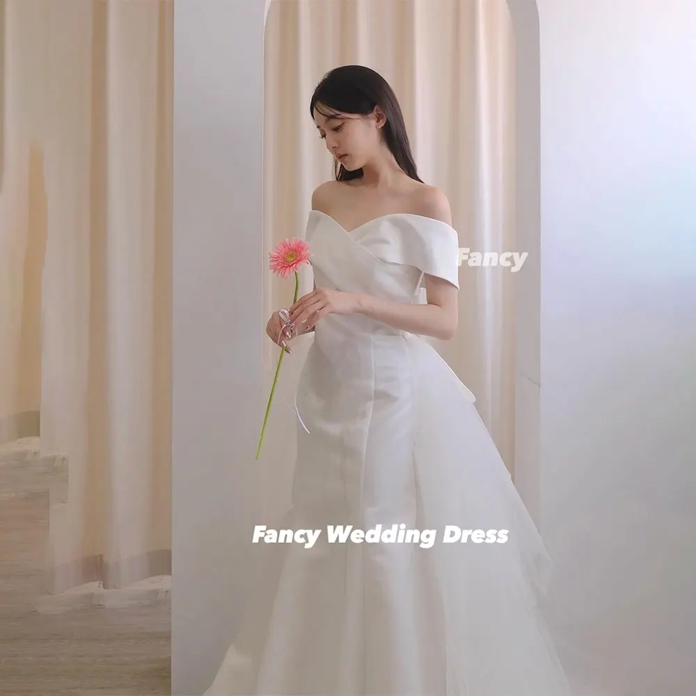 Fancy Simple Off Shoulder Wedding Dress Mermaid Soft Satin Evening Dress Back Corset Ball Bridal Gown Robes Customized With Tail