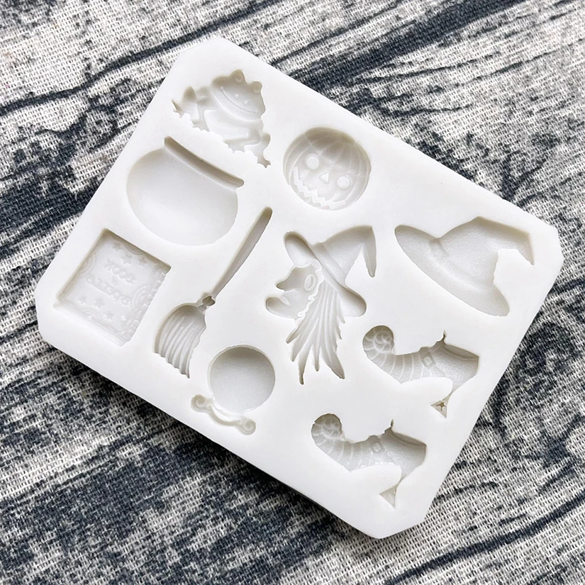 Kapelusz wiedźmy miotła typu Jack-o'-lantern na Halloween silikonowa foremka do cukierków forma do pieczenia narzędzia do dekorowania ciast masą cukrową