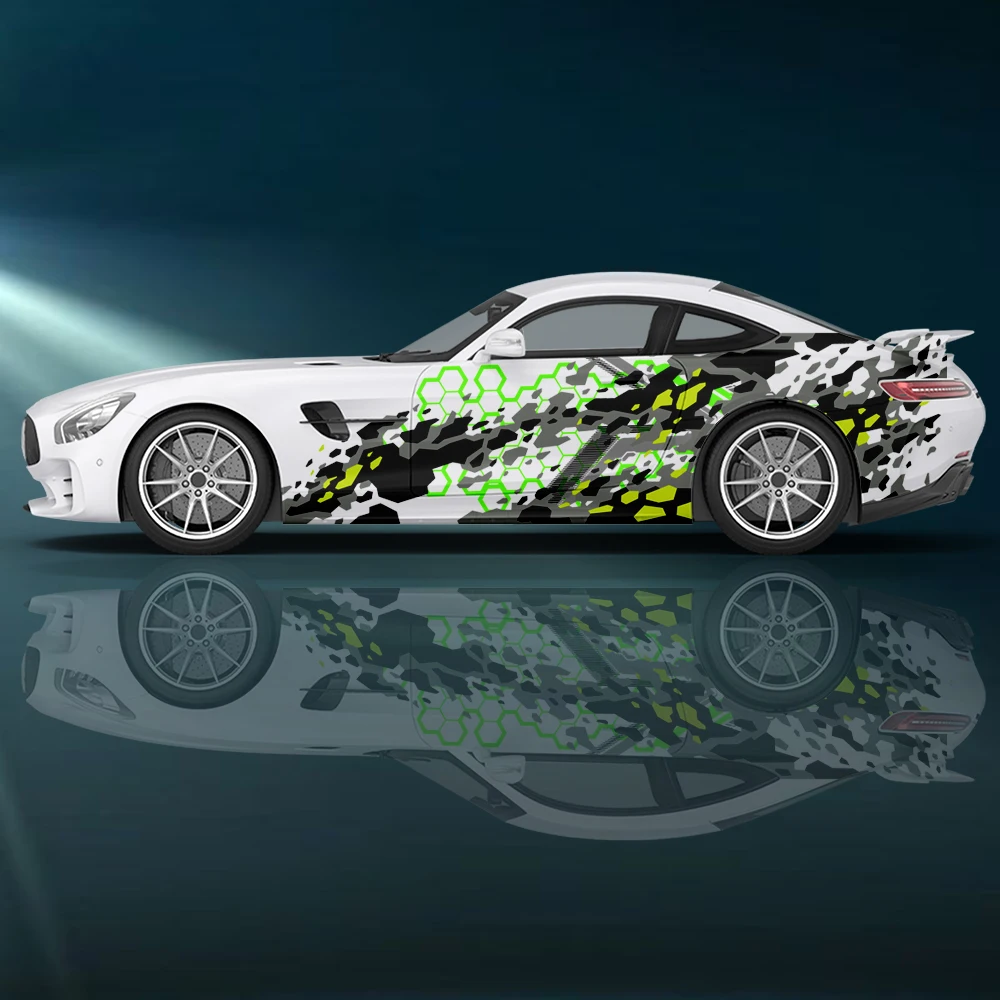 Camouflage honeycomb graphic Car Side Sticker Vinyl Paper Racing Wrapping Design Painting Printing Itache Self-Adhesive Decal