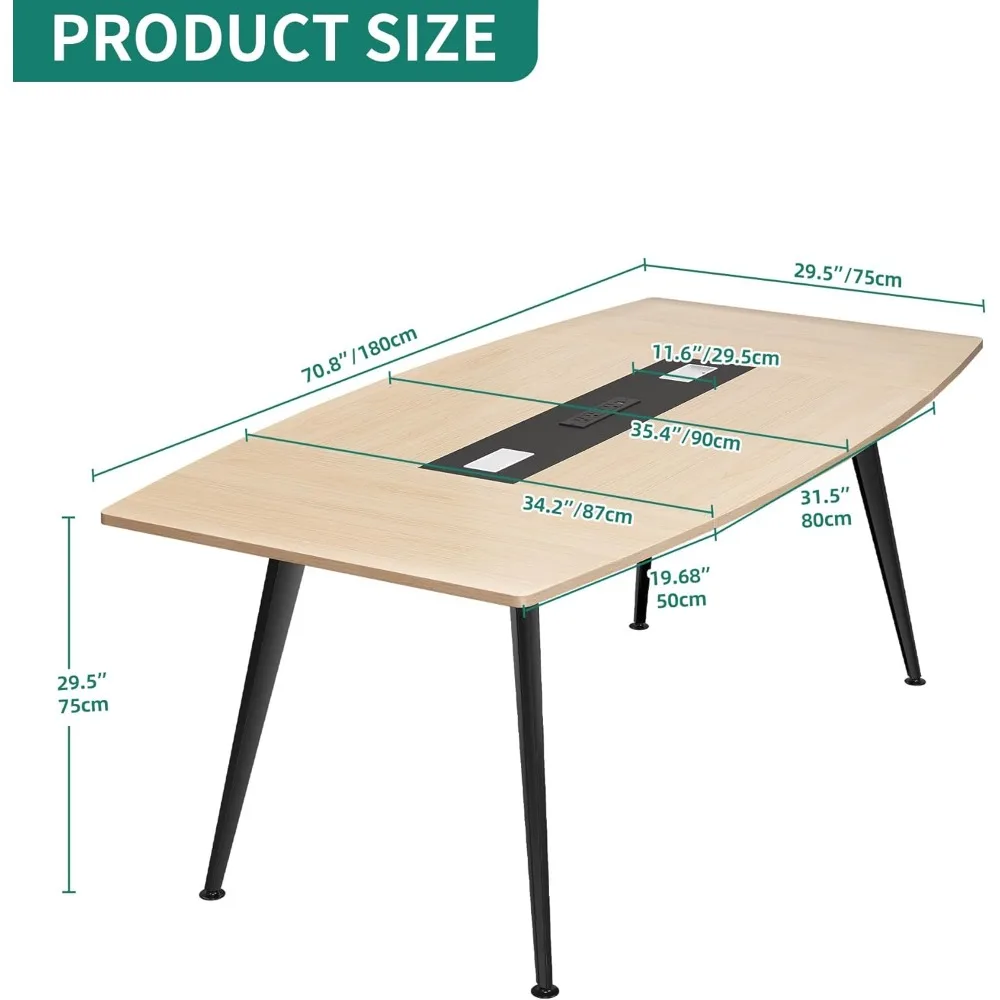 Conferência mesa com Power Outlets e ilhó retangular mesa de conferência moderna, 70,8 "barco Shaped Conference Table