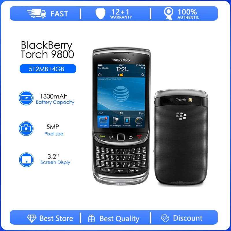 BlackBerry Torch 9800 Odnowiony - Odblokowany smartfon 3G, klawiatura QWERTY i dotykowy ekran 3,2 cala, WiFi, GPS, 5.0MP Odnowiony