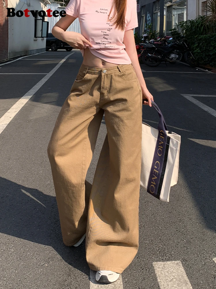 Botvotee Baggy Jeans Women Khaki Loose Boyfriend Style 90s Korean Fashion 2025 New Streetwear Oversized High Waisted Jeans