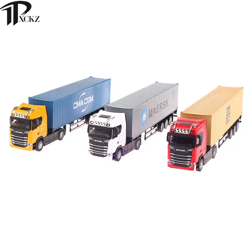 Simulation Alloy Engineering Transport Tractor Truck Head Model Toy Container Truck Pull-back Belt Light Engineering Transport