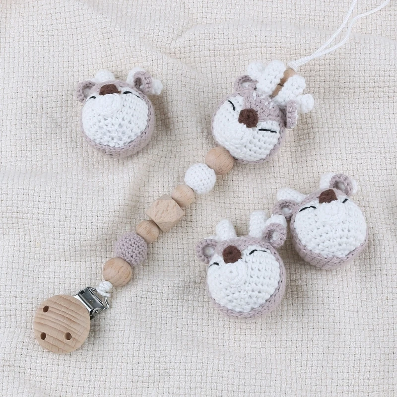 Animal Bead Rattle Toy Pacifier Bead Teether Necklace DIY Baby Teething Gift