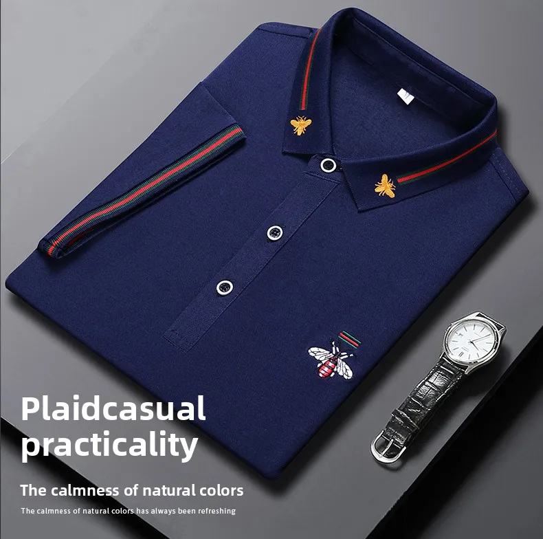 Design Markenqualität Herren Poloshirt mit Kragen und Bienen-Stickerei Kurzärmliges Neues Sommer-T-Shirt Business Klassische Mode Trend Herrenbekleidung – Detail 1