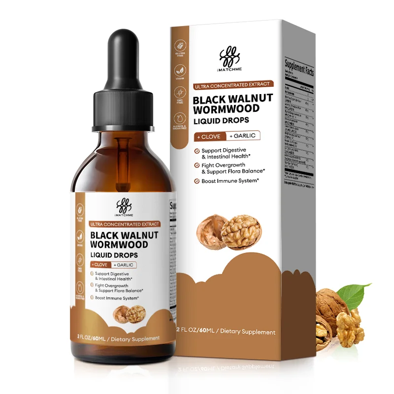 

﻿Organic Black Walnut Drop with Wormwood Clove & Garlic, Herbal Supplement for Gut Cleanse Detox and Digestive Well-Being