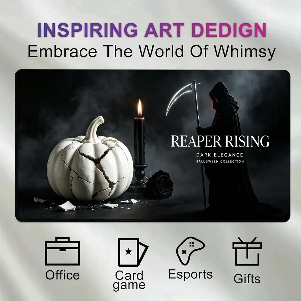 Halloween Grim Reaper Large Mouse Pad Gothic White Pumpkin Black Rose Anti‑Slip Rubber Desk Mat desk accessories