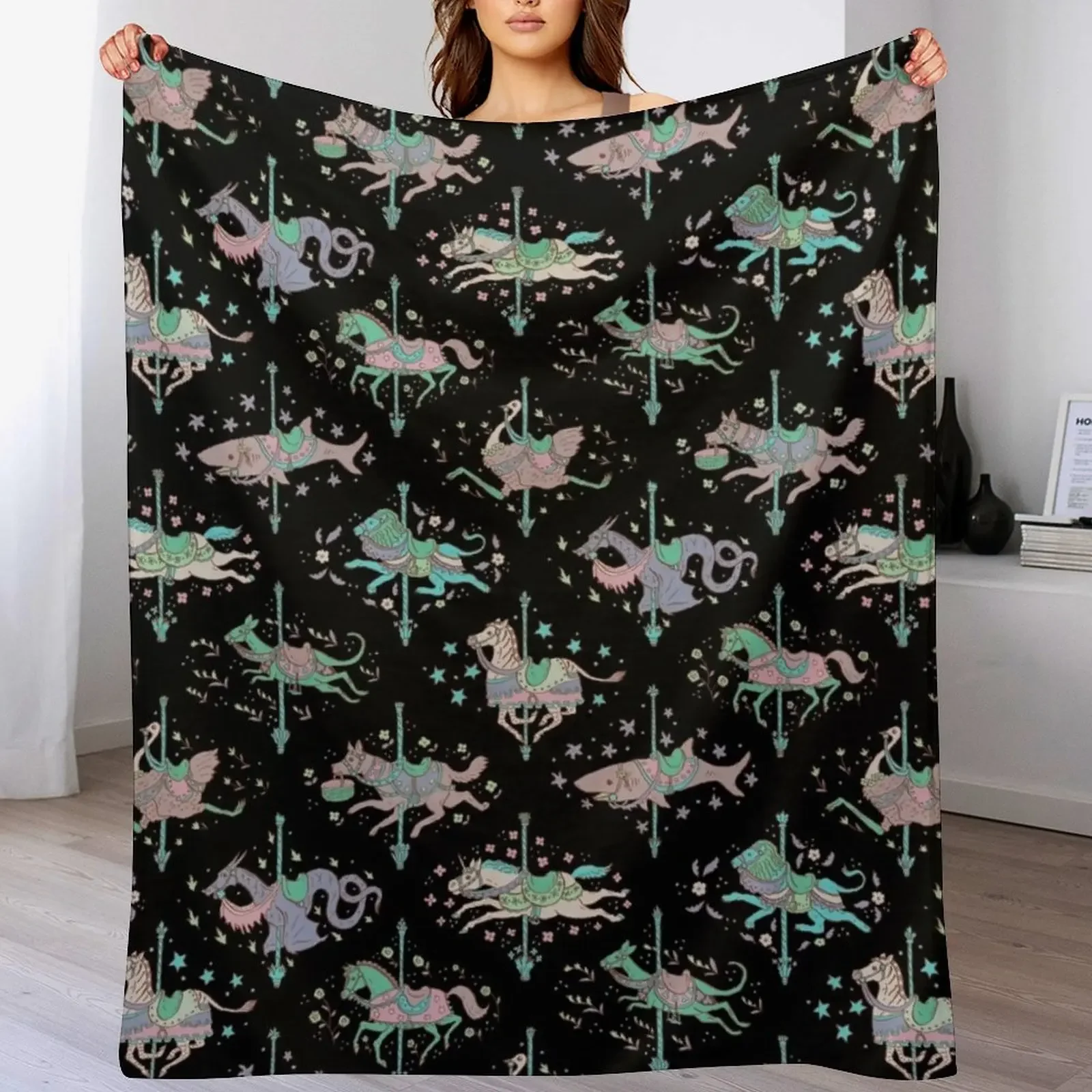 

Carousel — dark Throw Blanket Kid'S Soft Big christmas decoration Blankets