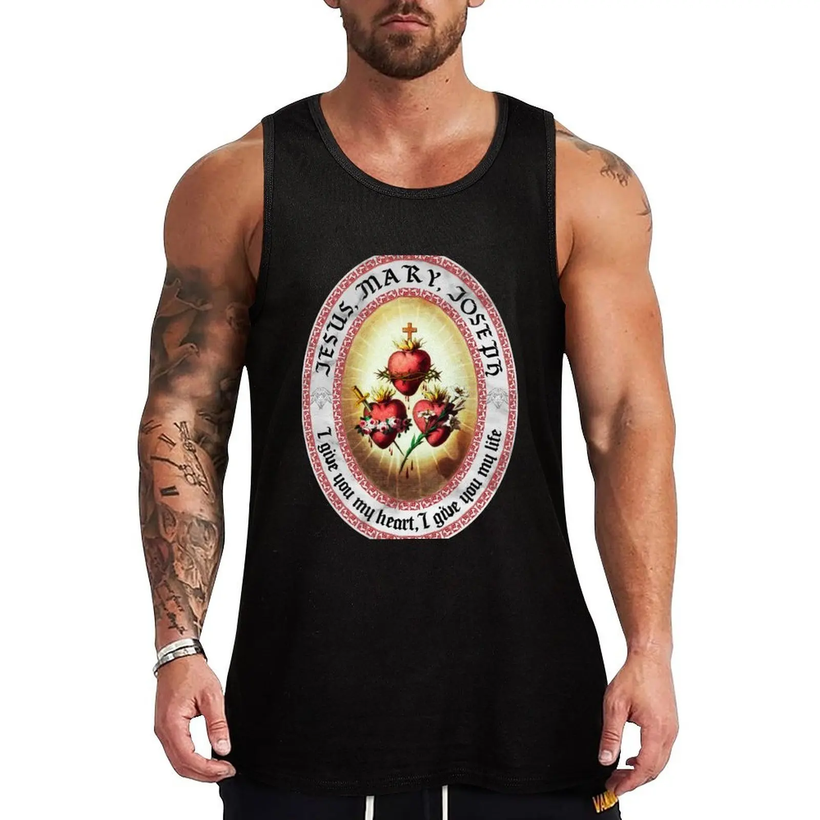 Art of The Three Sacred Heart Tank Top Gym Ready Tank Top Sleeveless Quick Dry Athletic Top