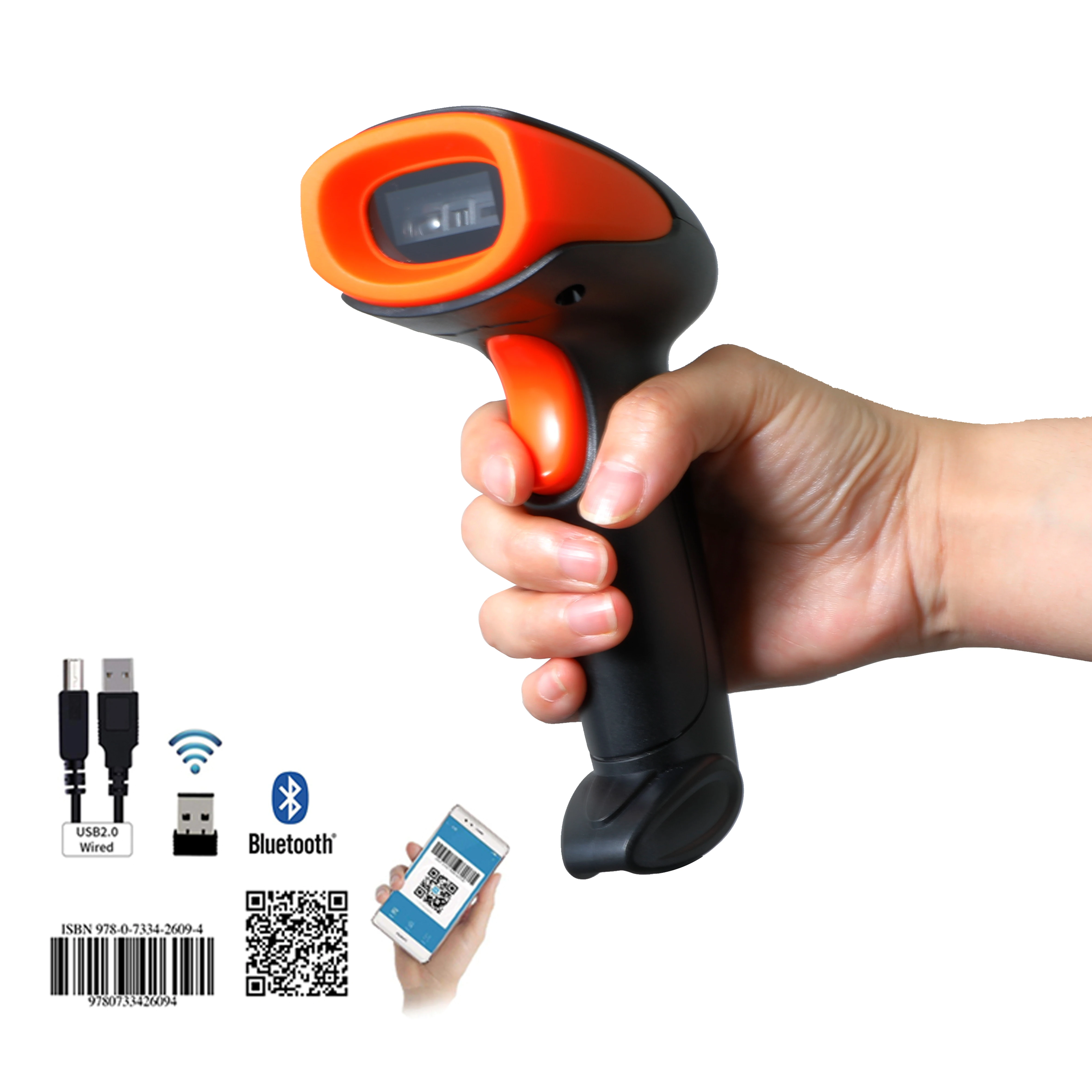 

Universal Wireless Barcode Scanner 2.4G Bluetooth 1D 2D QR Code Reader for PC Laptop Mobile