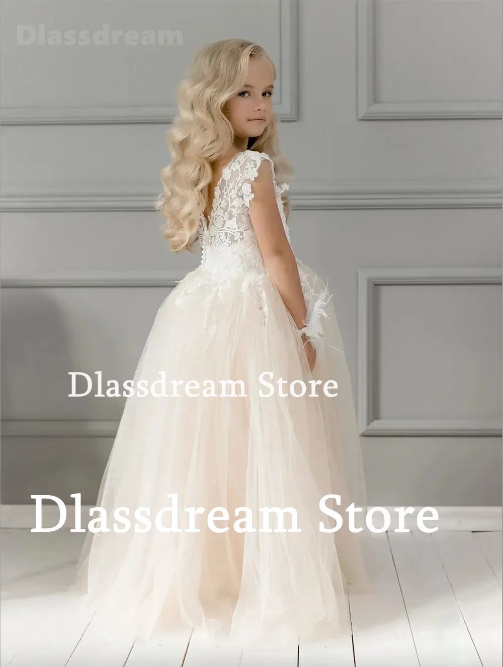 2024 Floor-Length Kids Vestidos O-Neck Sleeveless Flower Girl Dress For Wedding Princess Champagne A-Line Tulle Long Pageant Dre