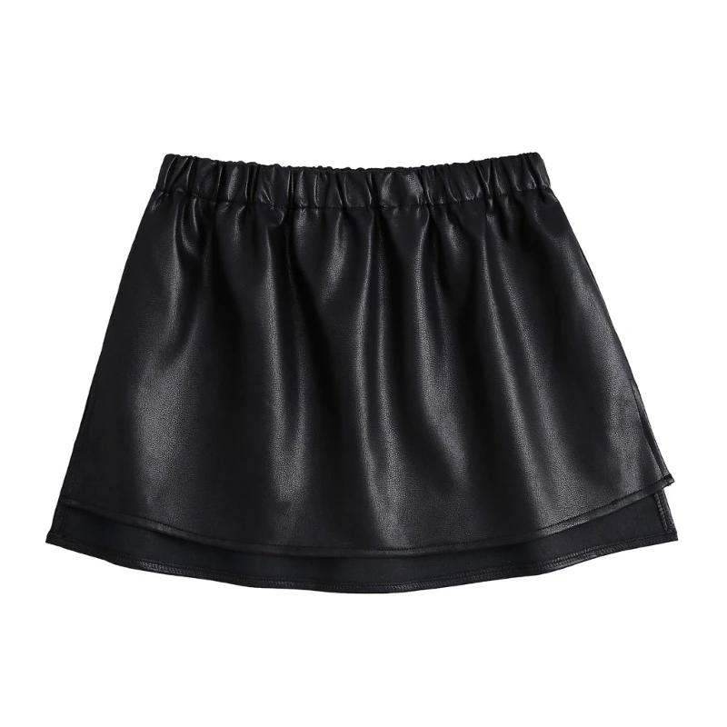 

Women Leather Half Slip Underskirt Shirt Extender Side Slit Above Knee Short Mini Skirt Elastic Waistband Underwear Petticoat