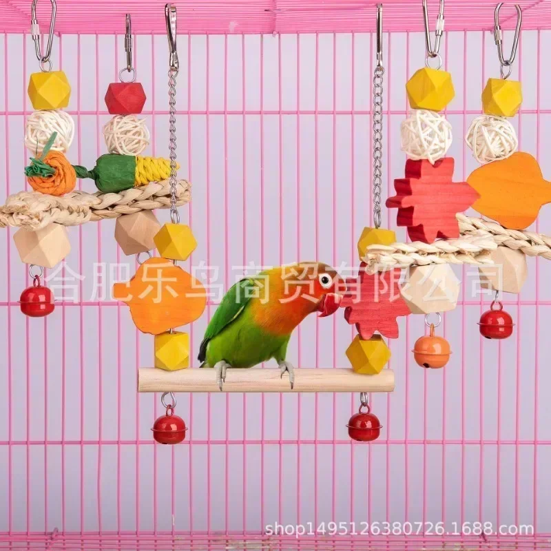 Colorful Chewable Parrot Perch - Sturdy Wooden Swing for Active Bird Playtime