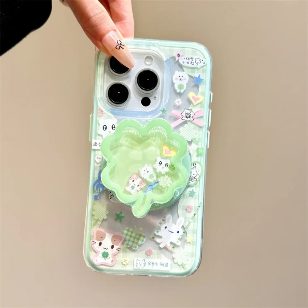 幸運のクローバー漫画風マグネットリングホルダー 携帯電話ホルダー Apple、Samsung、Xiaomi対応