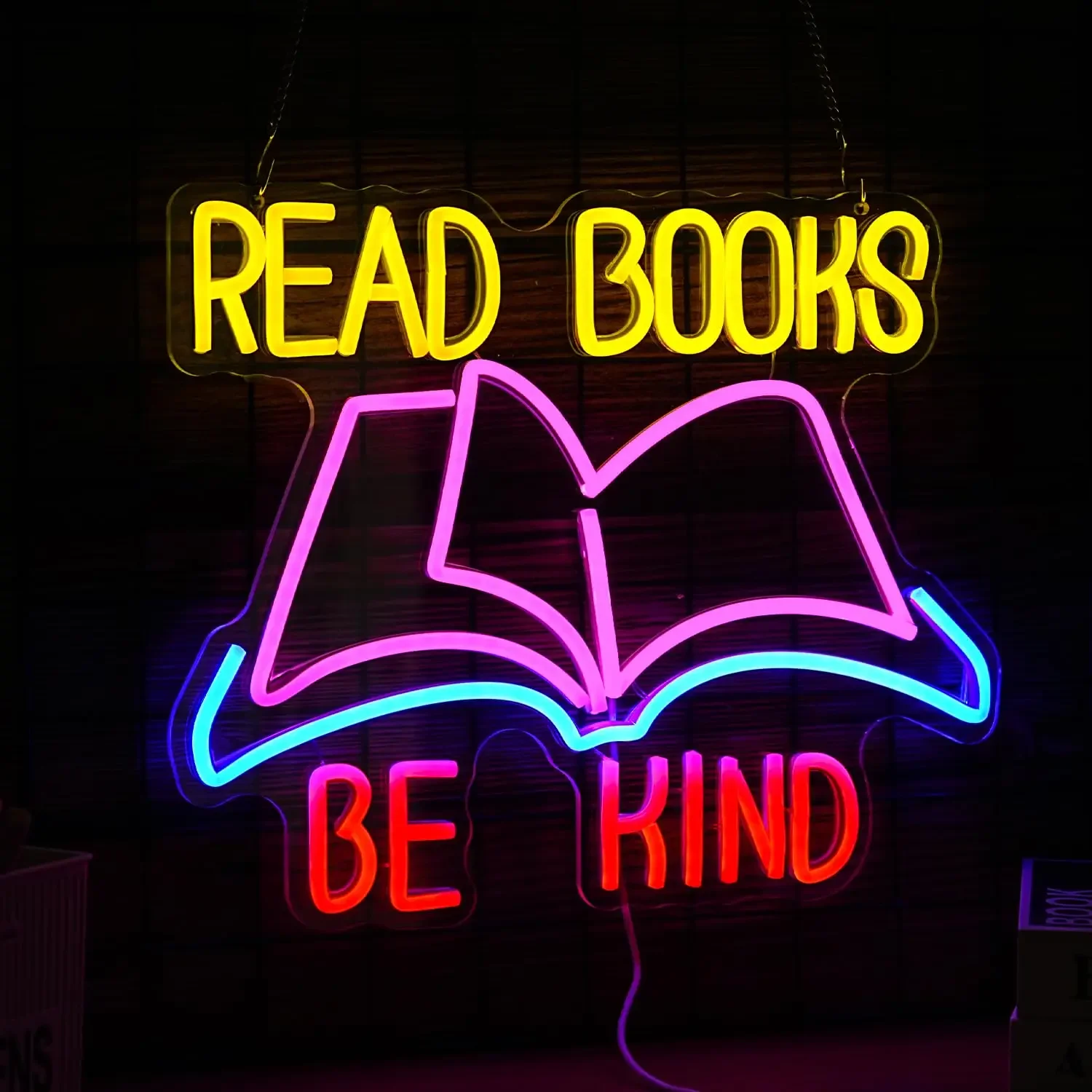 Read Books Be Kind USB Powered Neon Sign Dimmable Read Books Neon Light Decor Be Kind Led Light Sign Bright Books Light Up Sign