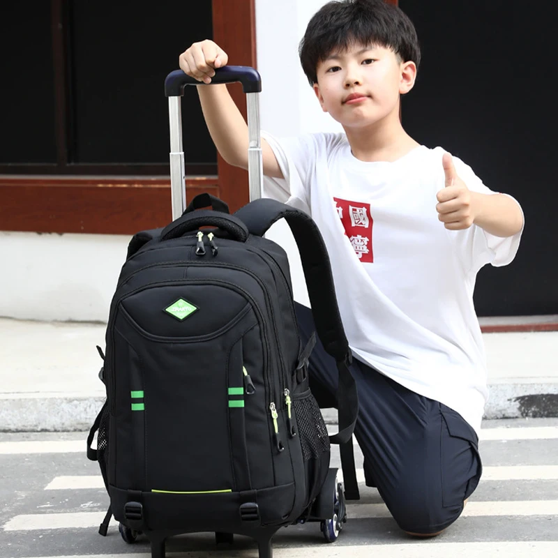 Mochilas escolares para meninos, Trolley Bag com rodas, Mochila escolar ortopédica impermeável, Mochila de estudante com rodas