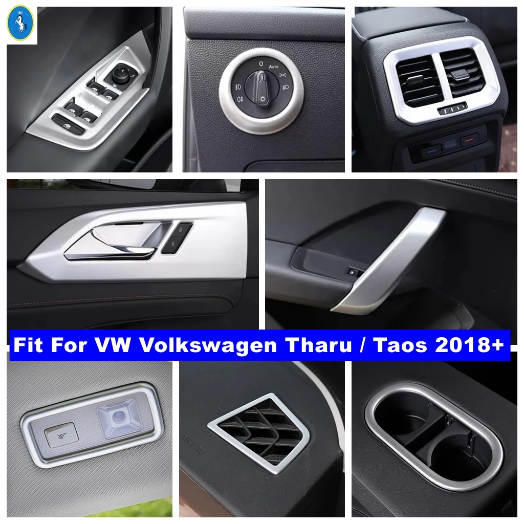 Matte Head Lights Lamp / AC Air Outlet / Water Cup Holder Cover Trim For VW Volkswagen Tharu / Taos 2018 - 2023 Car Accessories