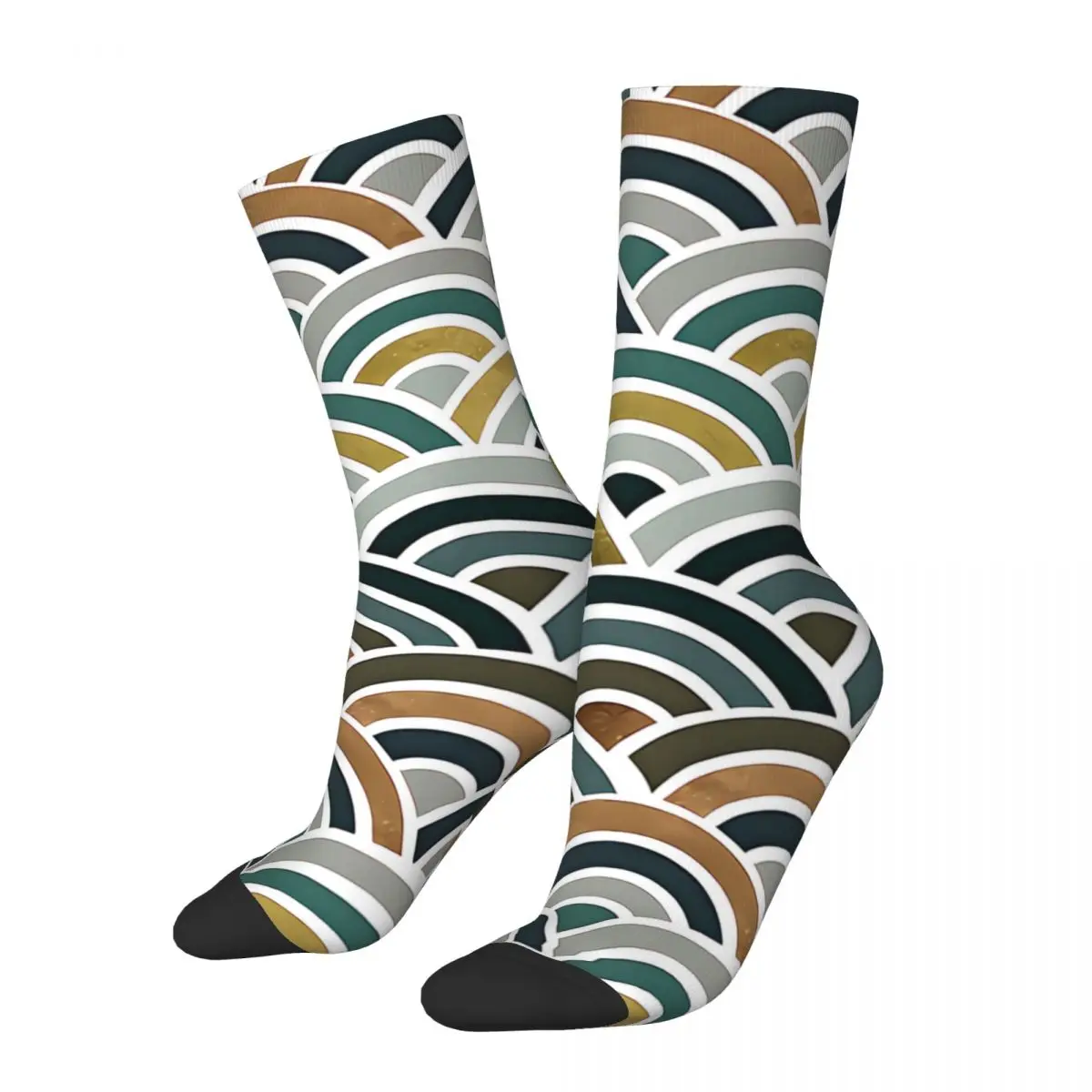 Sock for Men Japanese Seigaiha Wave Teal And Bronze Palette Hip Hop Japanese Wave Quality Pattern Printed Crew Sock Casual Gift