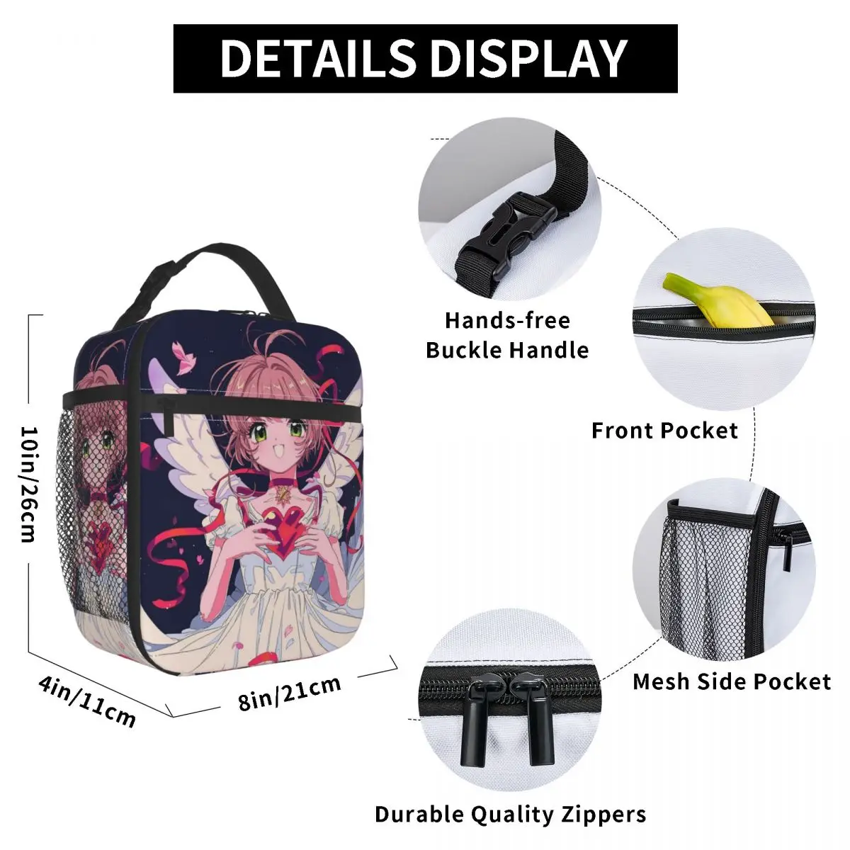 Sakura Cardcaptor Magic Heart Of Angel bolsas de almuerzo aisladas, bolsa térmica, contenedor de comida, lonchera grande, Picnic para hombres y mujeres