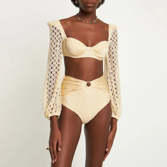 Bikini de ganchillo de cintura alta para mujer, traje de baño de dos piezas, de lujo, a la moda, 2024