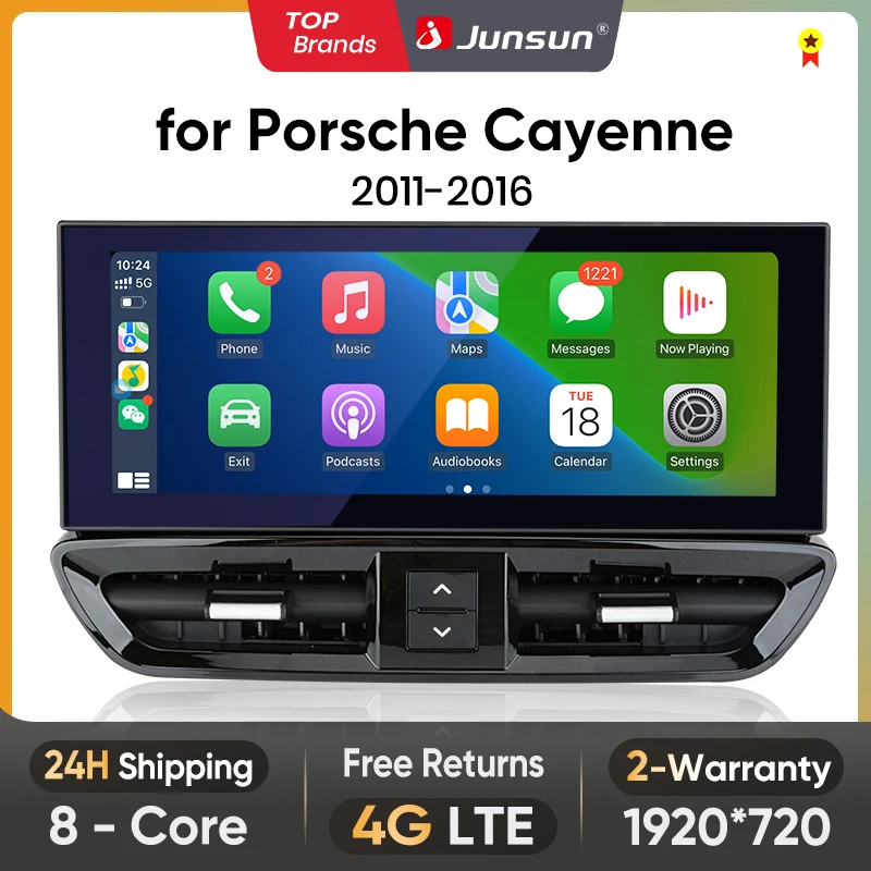 Junsun 12.3 pouces sans fil CarPlay Andorid Auto autoradio pour Porsche Cayenne 2010 2011 2012 2013-2017 systèmes intelligents de voiture