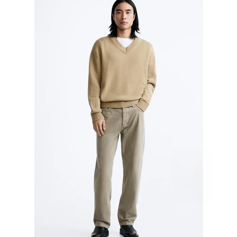 

Свободные прямые повседневные джинсы мужские с пятью карманами, средней посадкой, длинные брюки 8062320 7, удобные, из хлопкового денима, весна-осень