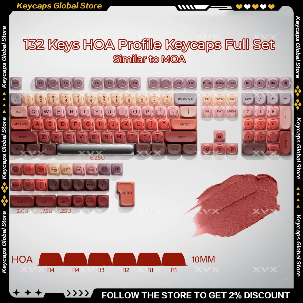 

HOA Lipstick Gradient Color Keycaps Set Jelly Fog Transparent Personalized Mechanical Keyboard Cap Customized Cute and Round