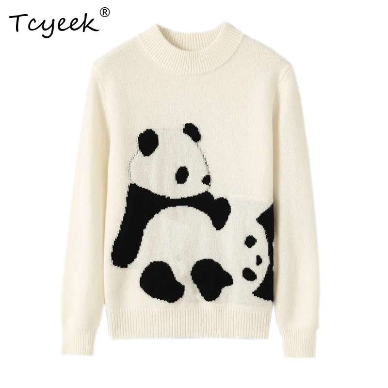 

Tcyeek, 100%Sheep Wool Elegant Sweater, Children Long Sleeve Cute Panda, Commute Thick Knit Tops, 2024 Fall Winter T47527QC