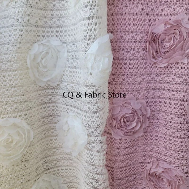 

New 3D Hollow Floral Embroidery Lace Tulle Fabric for Kids Dress Party Dress Designer Fabric