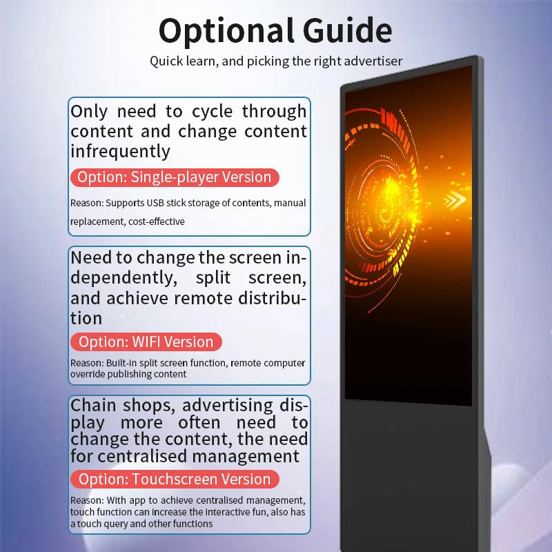 Chioschi per lettori di segnaletica digitale Full HD con schermo pubblicitario LCD verticale