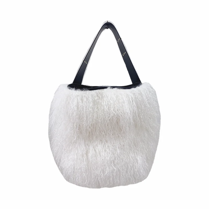 Women's Premium Elegant Fur Handbag High Quality Beach Wool Fur Handbag Luxury Large Capacity Plush Square Bag