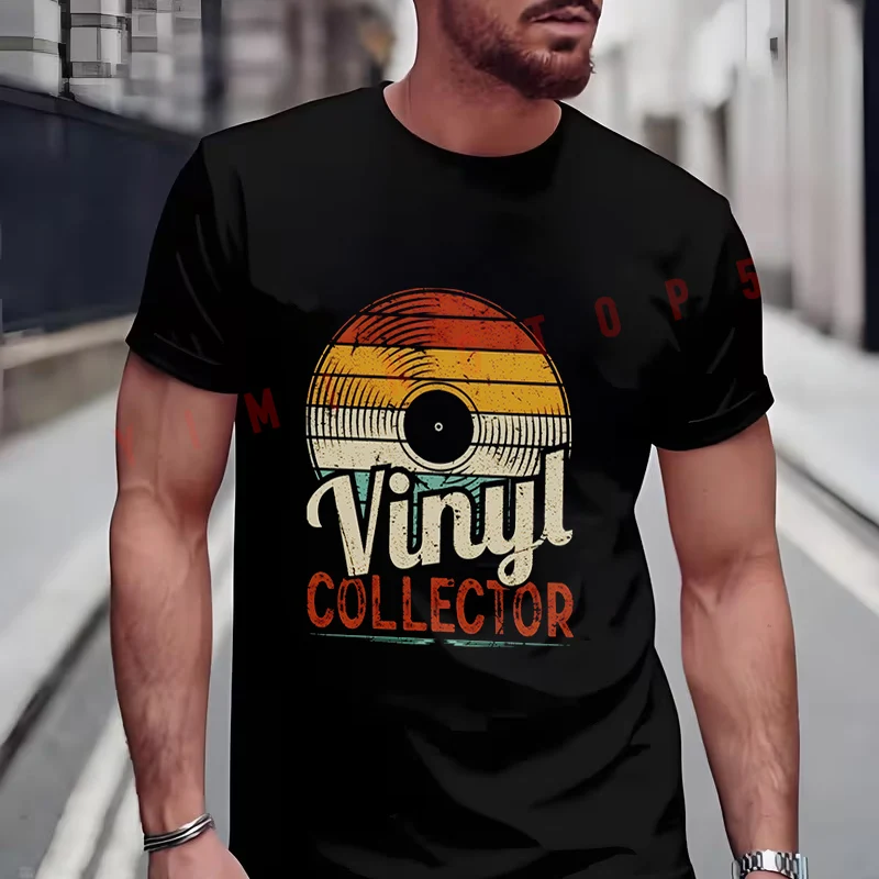 

Vintage Vinyl Record Graphic Moto Men's Fashionable T-Shirt Summer Short Sleeve Exquisite Design Essential TShirt Tops