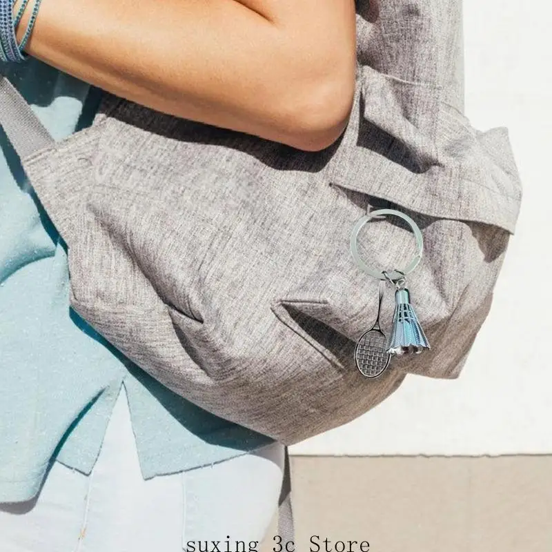 6 Pcs Badminton Pendant Hangings Ornament Shuttlecock Keychain Charm Sport Keyring Badminton Racket Car Key Chain