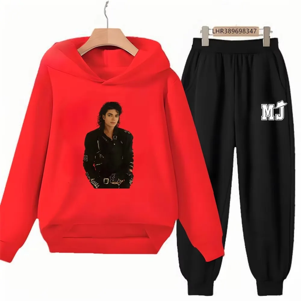 Michael Jackson Print Kinder-Hoodie+Hosen-Set Schwarz 3-12 Jahre Mädchen Rosa Sweatshirt-Sets Jungen Hosenanzüge Herbstkleidung – Detail 11