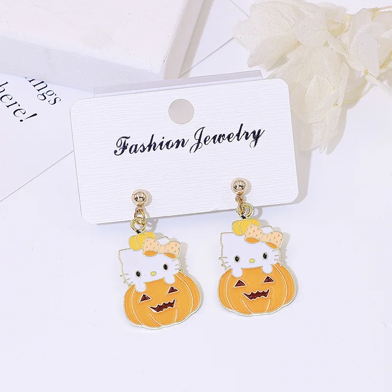 MINISO Halloween 925 Silver Needle Earrings Girl Heart Cartoon Trio Kuromi Melody Earrings Needle Earrings Halloween Gifts