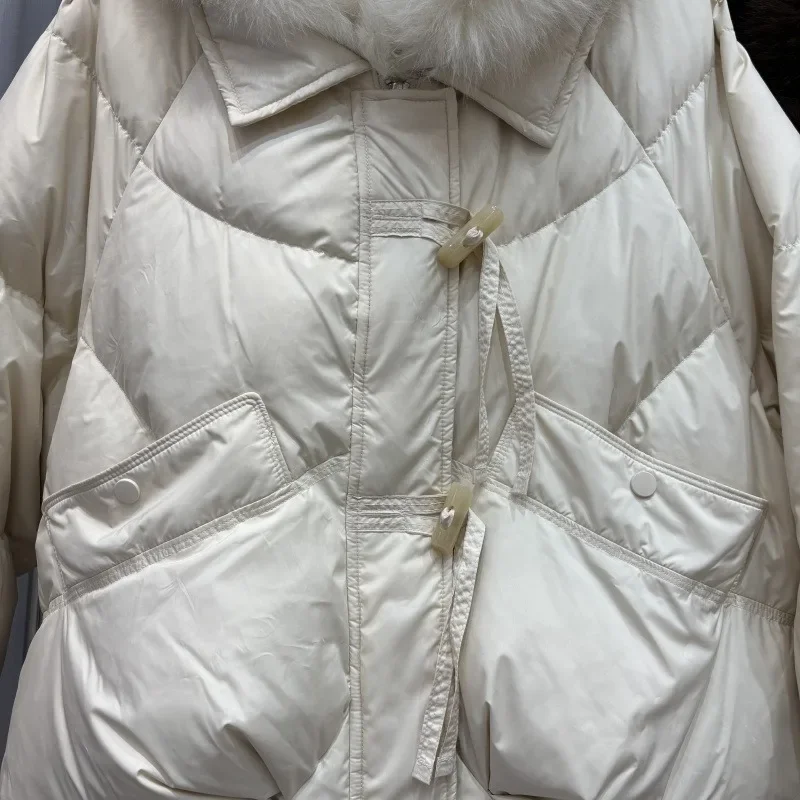 OFTBUY Women's Winter Down Jacket Big Natural Fur Collar Duck Down Jacket Women Short Thick Loose Coat with Fur for Female