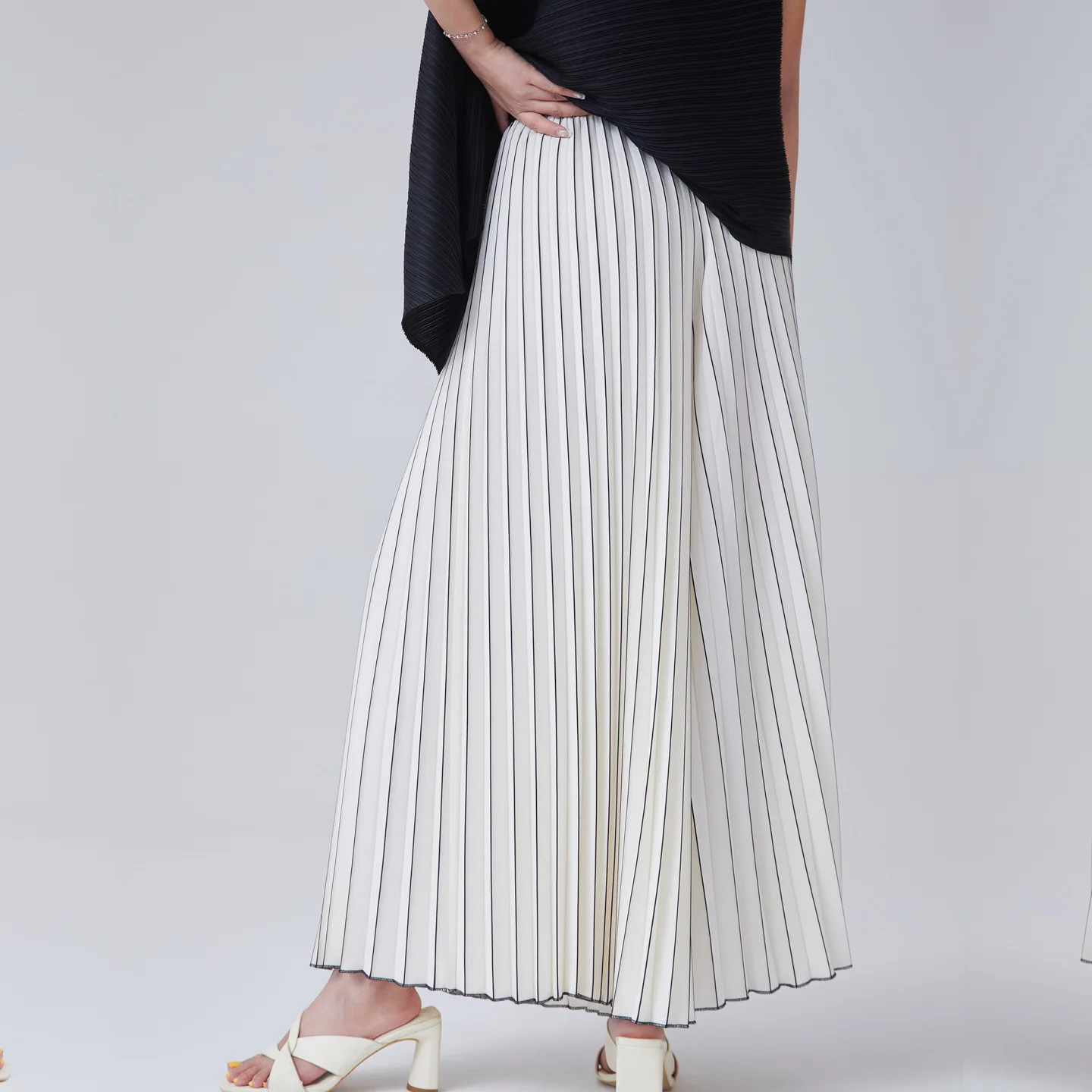 Miyake Pleated 2025 Pants Wide-legged Pants Summer High-waisted Pants Versatile Loose Drape Vertical Pleats Casual Female