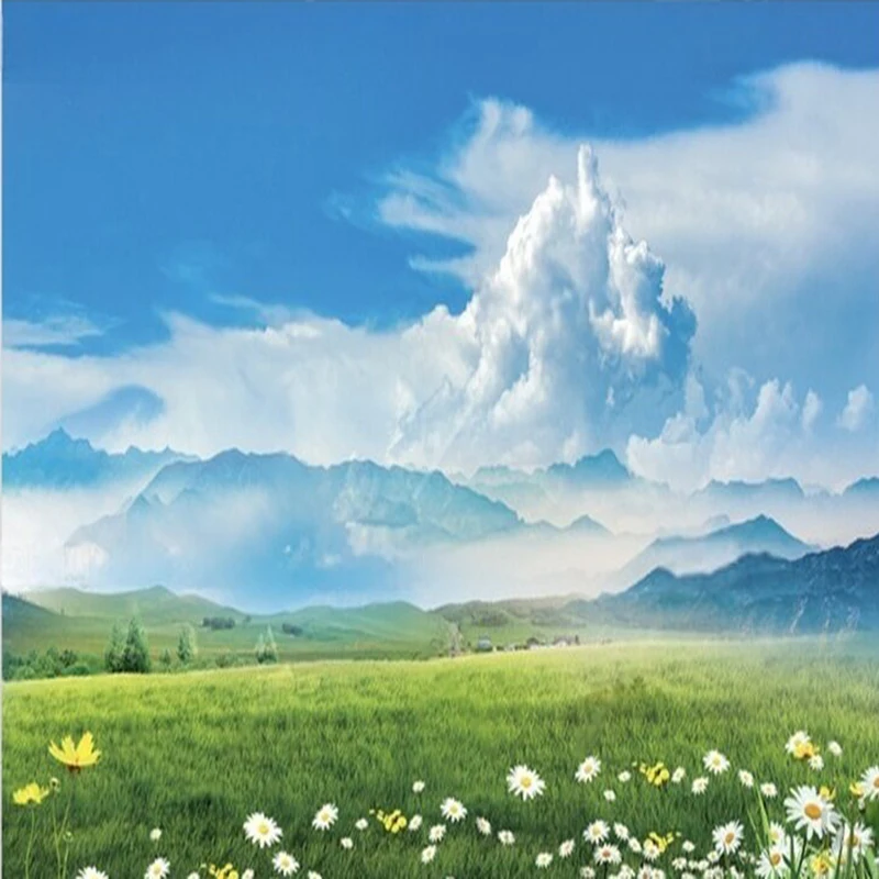 Grand modern simple blue sky floral TV luxurious home decoration bedroom sofa background wall
