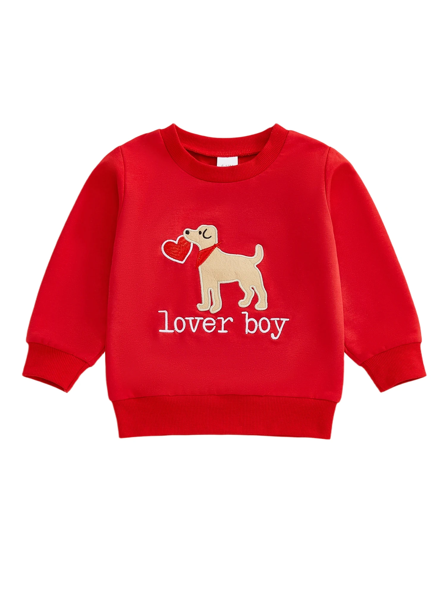 سترة عيد الحب للأولاد الرضع مع تطريز على شكل قلب وكلب، بلوفر برقبة دائرية وأكمام طويلة لملابس الربيع