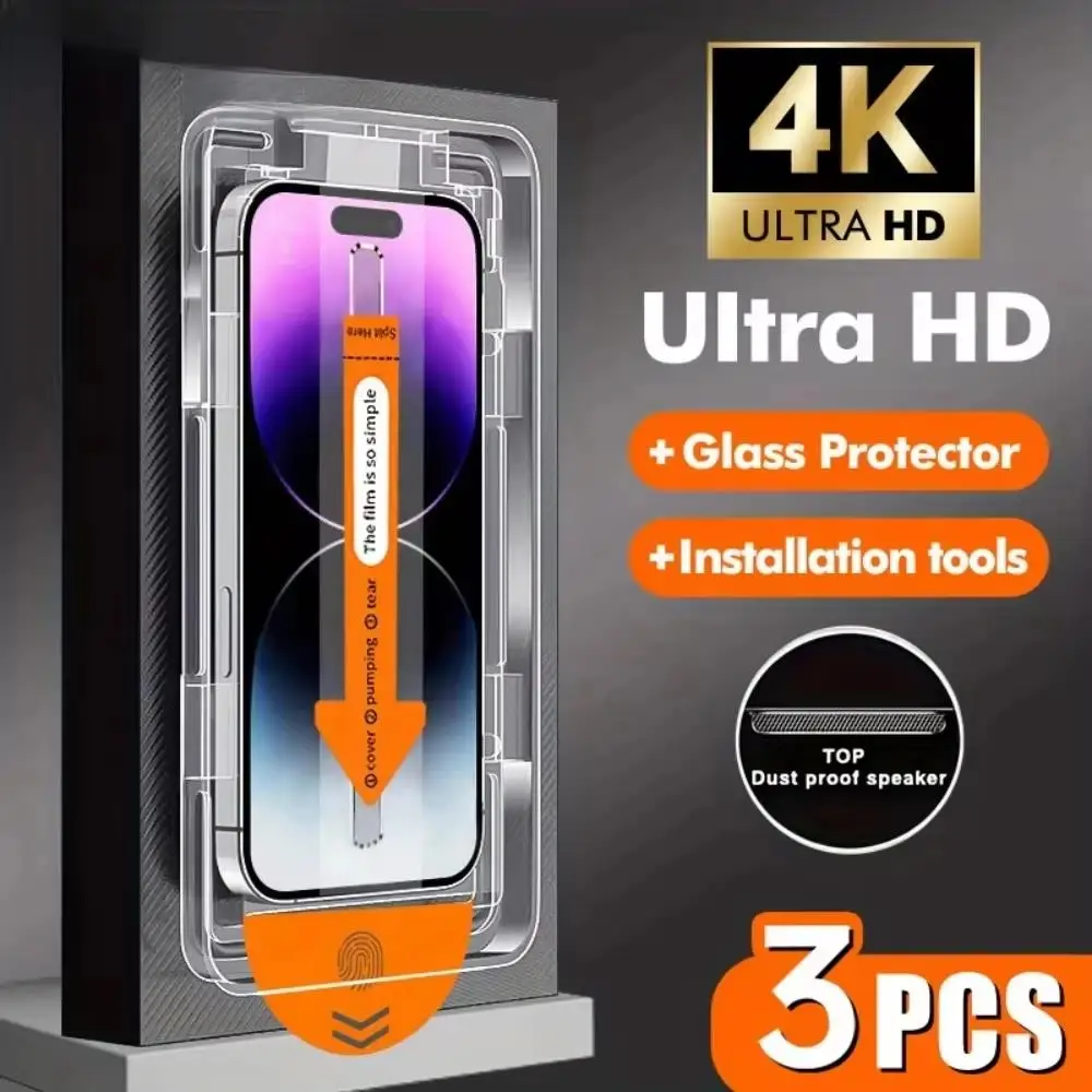 Protector de Pantalla de Vidrio Templado Transparente HD Antipolvo 9H Anti-Rayones y Sin Burbujas para iPhone 17 Pro Max, 17, 17 Pro, 17 Air (1/3 Unidades)
