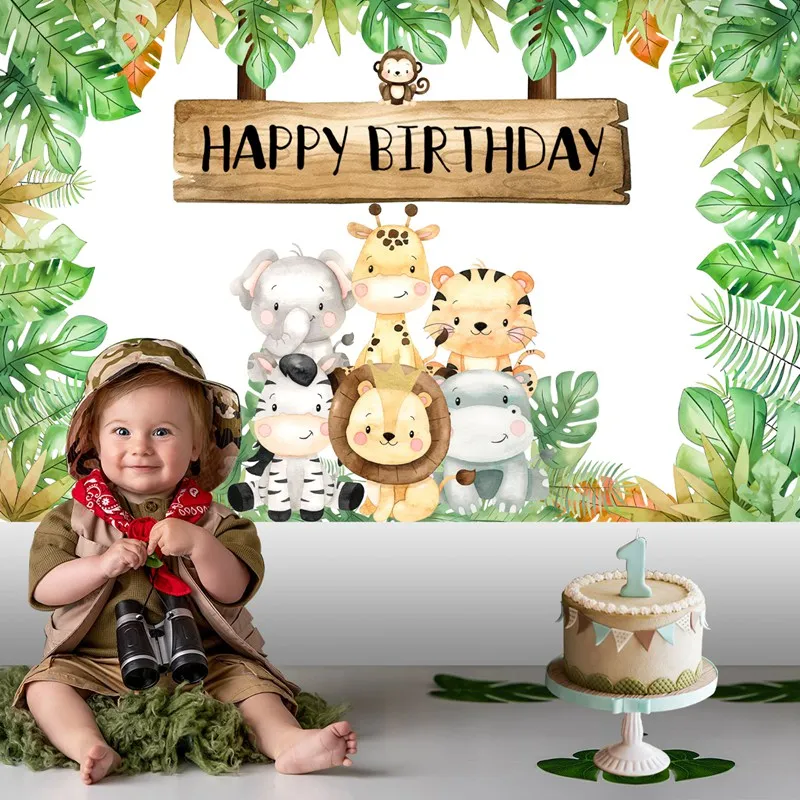Jungle Animals Backdrop Wild One Safari Jungle Party Decoation Birthday Decorations Baby Shower Boy Gril 1st Birthday Background