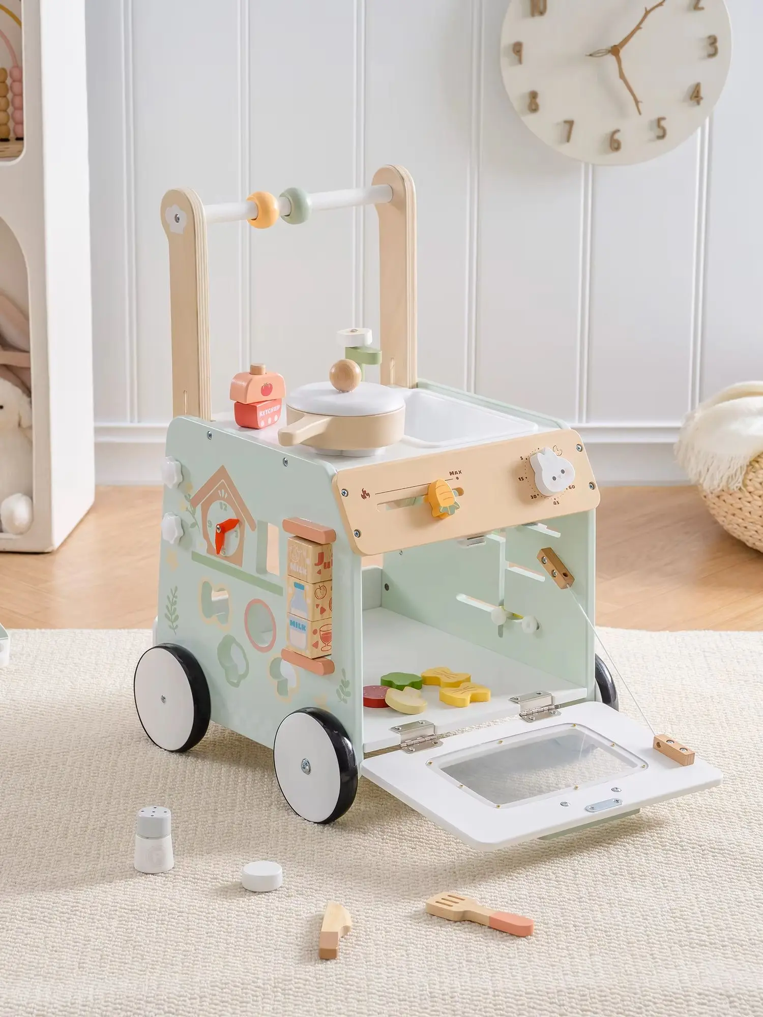 Robud Holz-Lauflernwagen - Höhenverstellbares Lauflernspielzeug mit Geschwindigkeitskontrolle & Montessori-Rädern Robuster Kleinkind-Lauflernhilfe für Babys ab 12 Monaten
