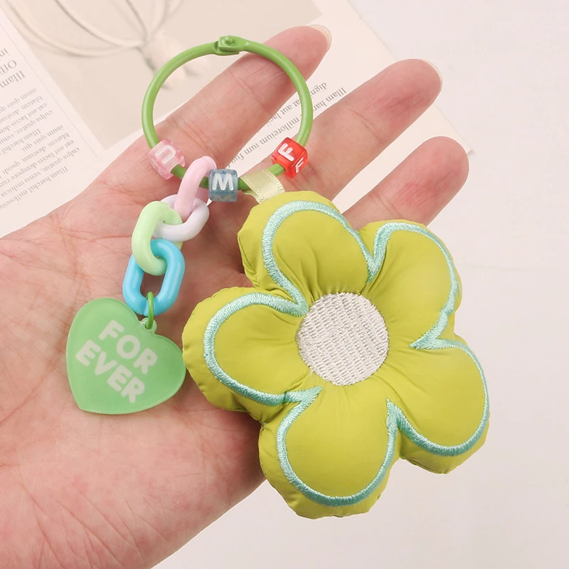 Creative Sakura Fabric Flower Keychain Jewelry Lanyard Girl Boy Couple Gift Peach Heart Chain Keyring Headset Pendant Decorate