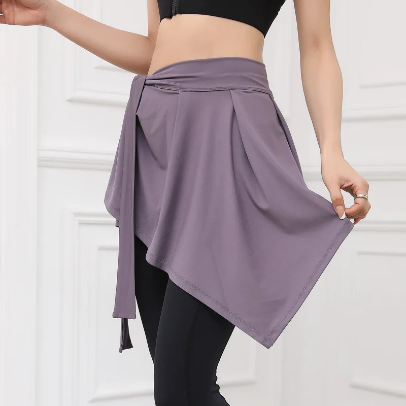 

One Piece Skirt Lace Up Yoga Outside Skirt Exercise Fitness Dance Drop Through Hip Covering Short Skirt Shawl