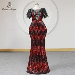 Red Sequins Trumpet Evening Dress Tiered Sheer Half Sleeves Mermaid Plus Size Scoop Neck Long Party Dresses For Women Maxi dress