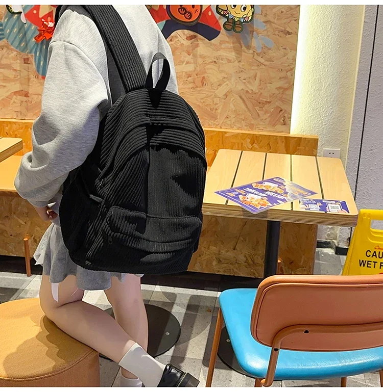 Solid Nylon Soft Sewing Thread Zipper School Bags 2026 High Quality Large Capacity Bags Corduroy Casaul Softback Youth Backpack