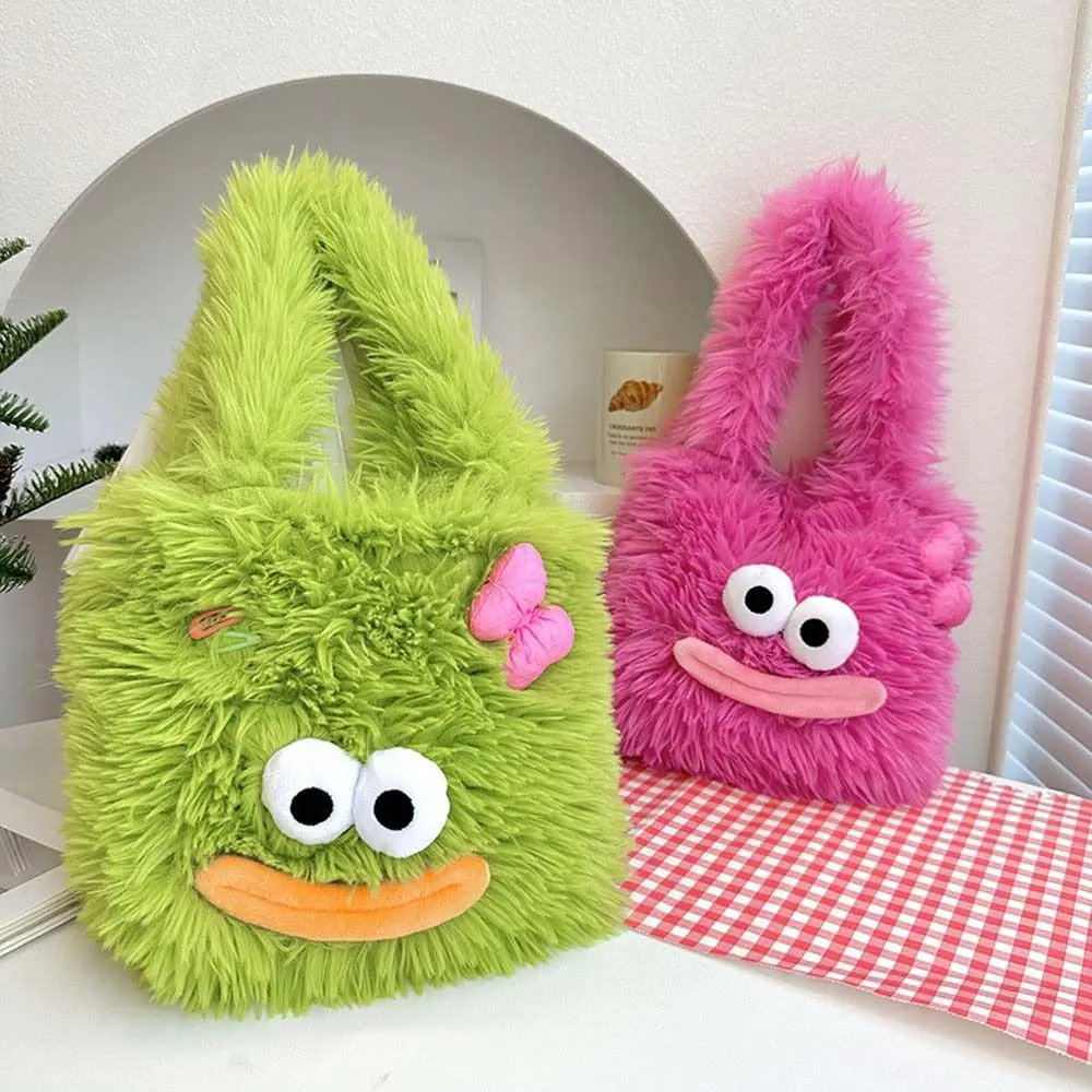 Bowknot Plush Doll Tote Bag Sausage Mouth Big Eyes Ugly Doll Shoulder Bag Stuffed Doll Bag Korean Style Cartoon Handbag
