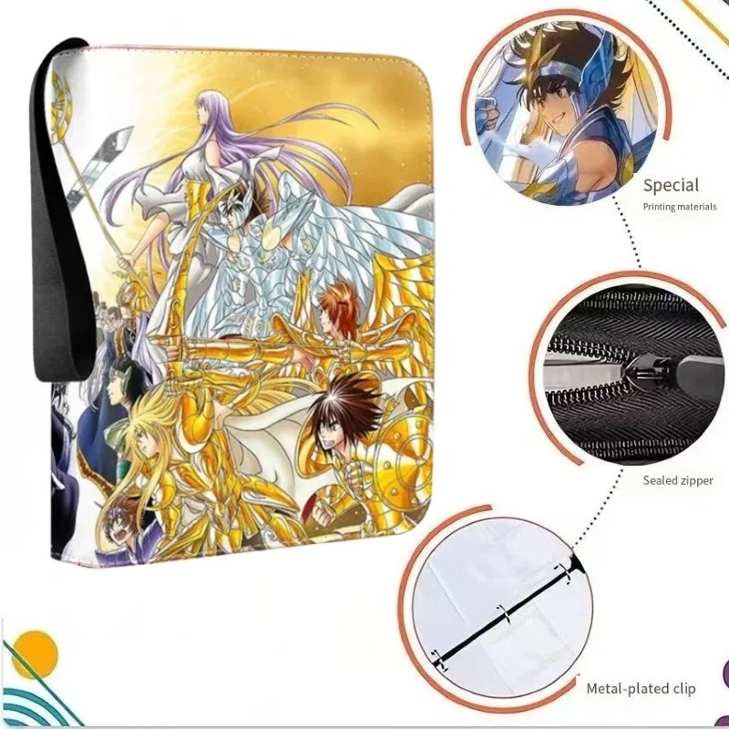 900pcs Saint Seiya 9-Pocket Zipper Card Binder with Metal Clip Anime Gold Saints Trading Card Album for Collection