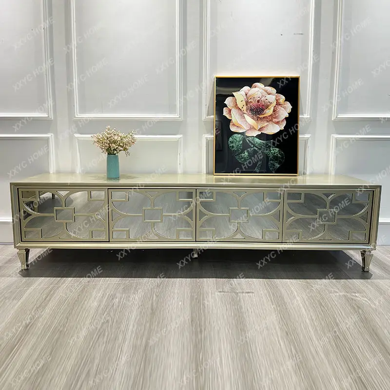 XXhot  light luxury small apartment TV cabinet solid wood tempered glass modern simple living room floor cabinet