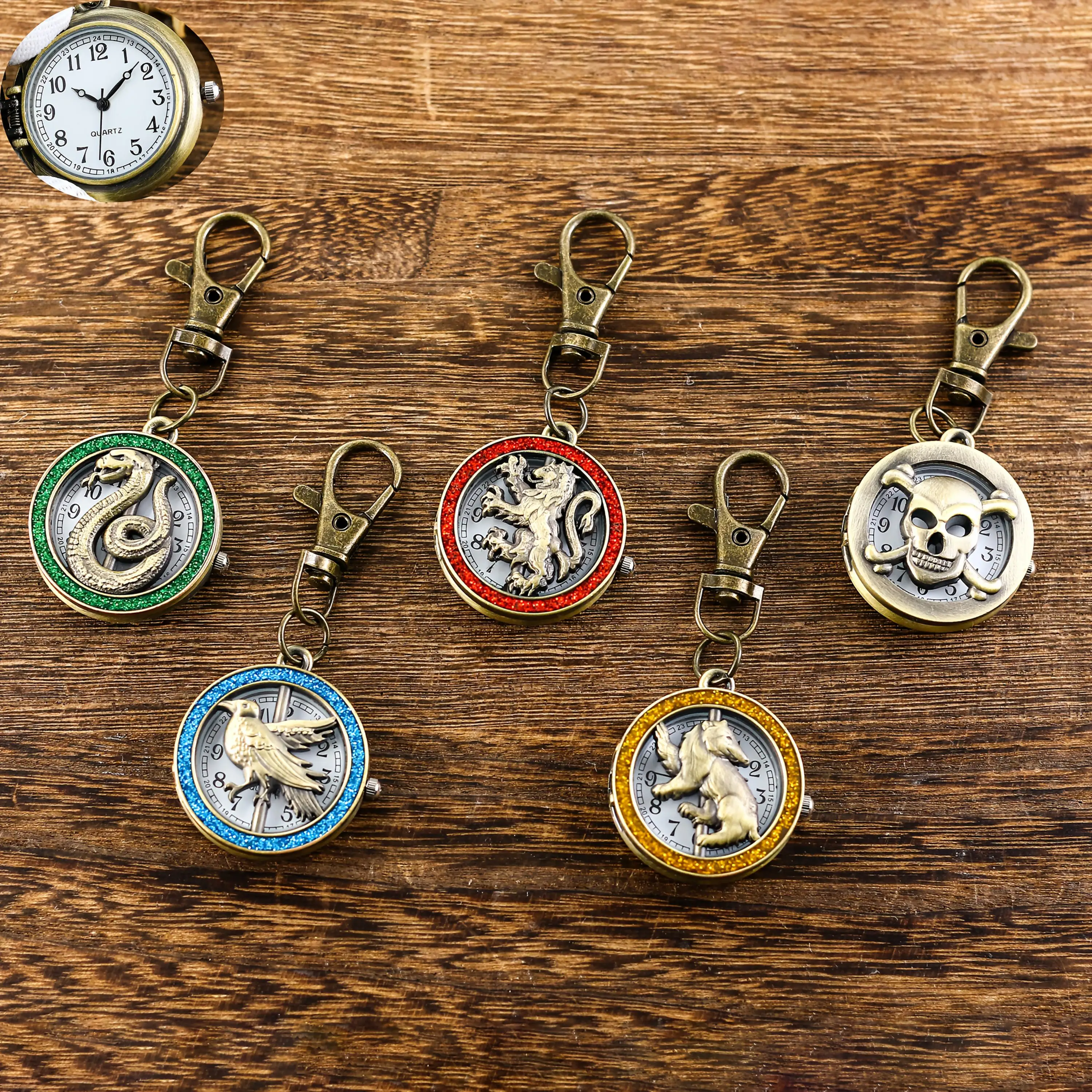 Retro flip keychain hanging watch, student fashion trend quartz pocket watch, exam large dial pocket watch, keychain